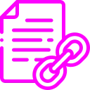 A purple icon of a document with a chain