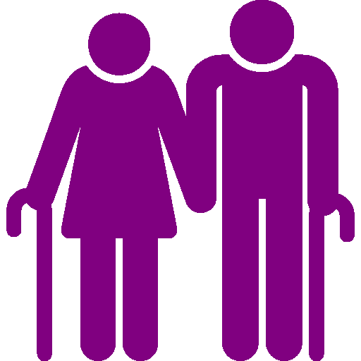 Purple icon of a two adults holding a cane