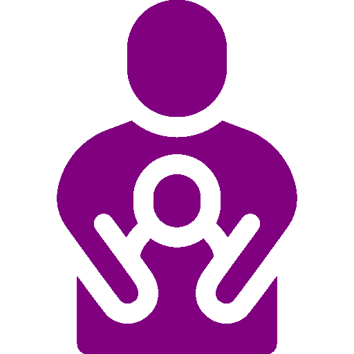 Purple icon of a person with a child in front
